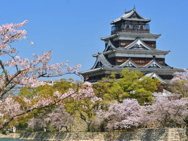 広島城と桜